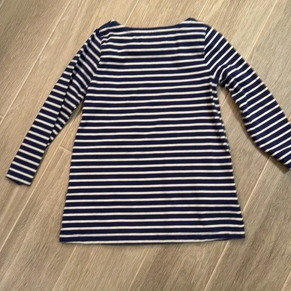 Mini Boden Long Sleeve Navy Striped Dress with Zebra Pockets